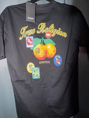 2 pack bundle !True Religion Black Tee with Yellow Logo and Orange Fruit